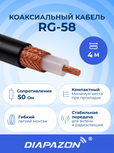 Коаксиальный кабель RG-58, 4 метра в Казани